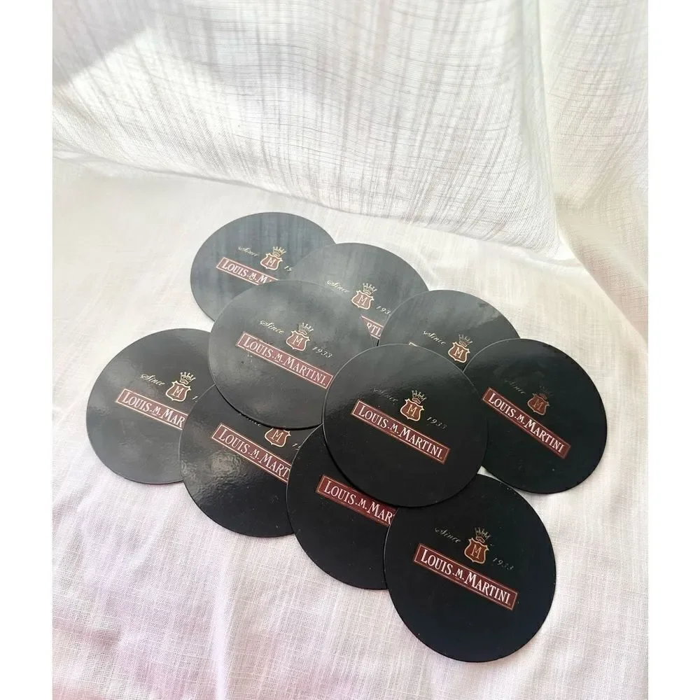 Louis M. Martini Wine Coasters Set of 10 Black Bar Drink Coasters